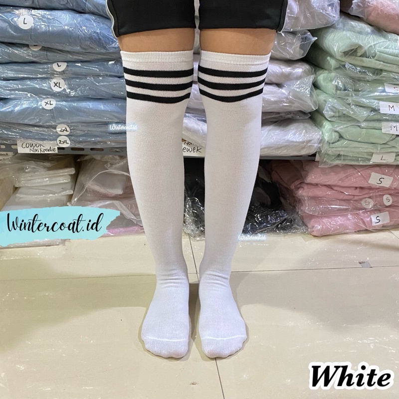 Kaos kaki overknee high knee socks import korea tiga strip stripe hitam cosplay