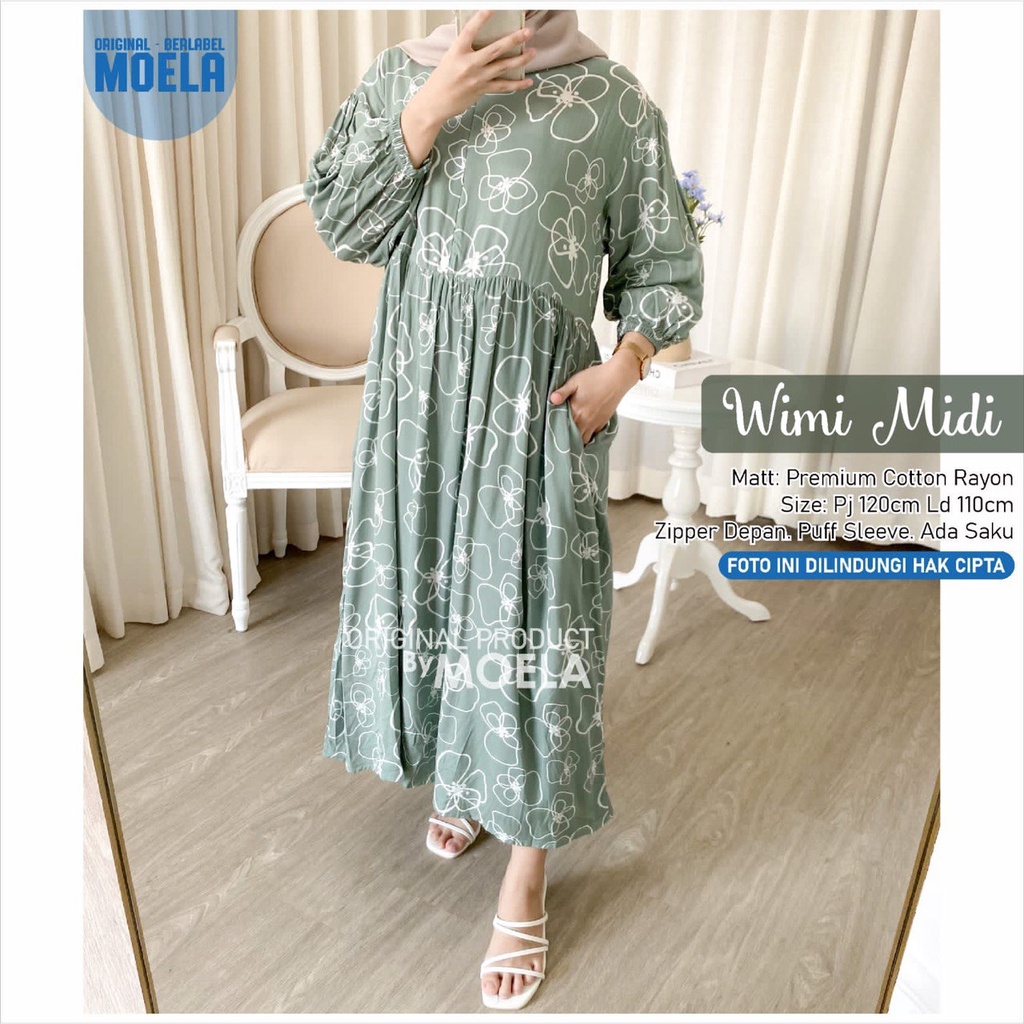 midi AMAIS ld 110cm by ORIGINAL MOELA fashion premium cotton rayon dress MUSLIM wanita motif WIMI PI