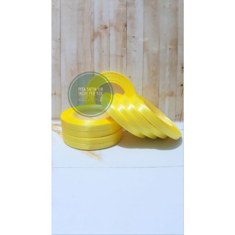 Pita satin kecil termurah per rol 1/4 inchi light yellow