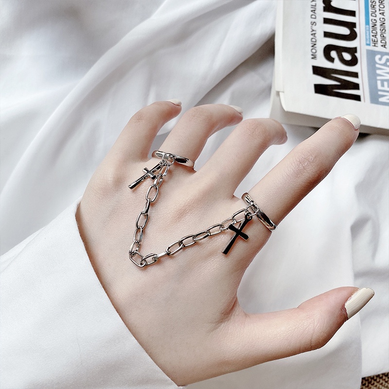 Vintage Cross Rantai Adjustable Joint Cincin Hip Hop Punk Jari Cincin Untuk Wanita Pria Gadis Pesta Perhiasan