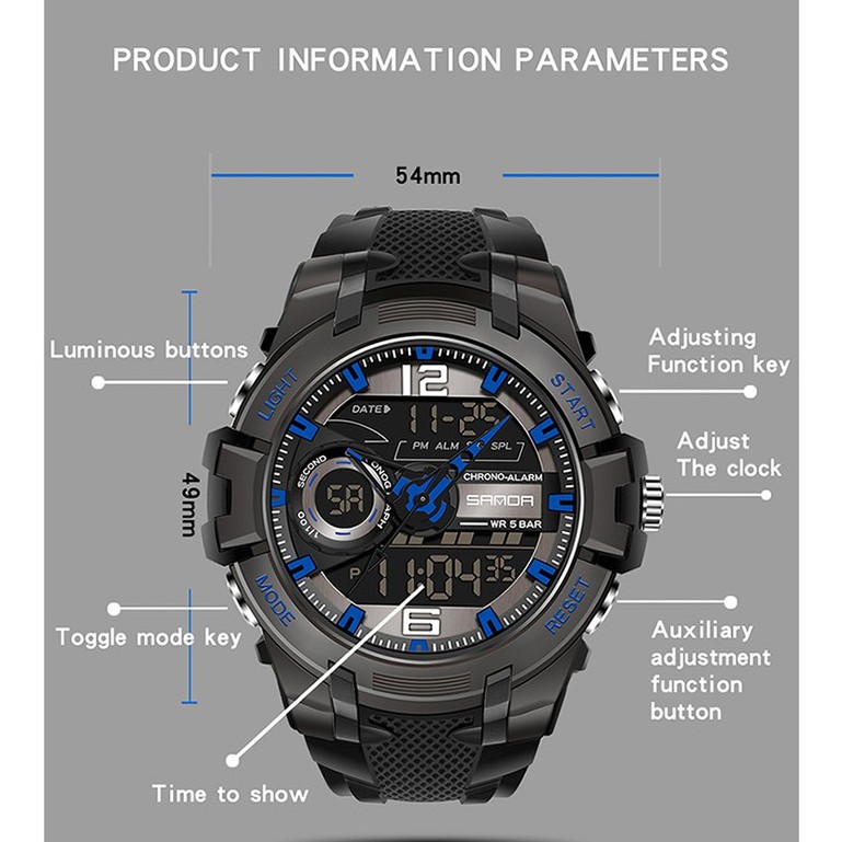 SANDA 6015 Jam Tangan Pria Digital Analog Sport EL Backlight Tali Rubber Anti air WATCHKITE WKOS