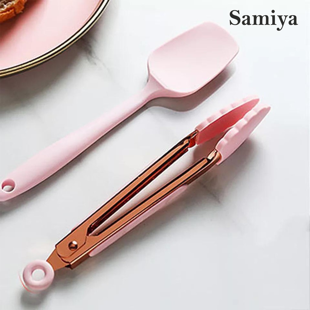 mini food tong clip korea / penjepit capitan makanan / pencapit gorengan silicone stainless rosegold