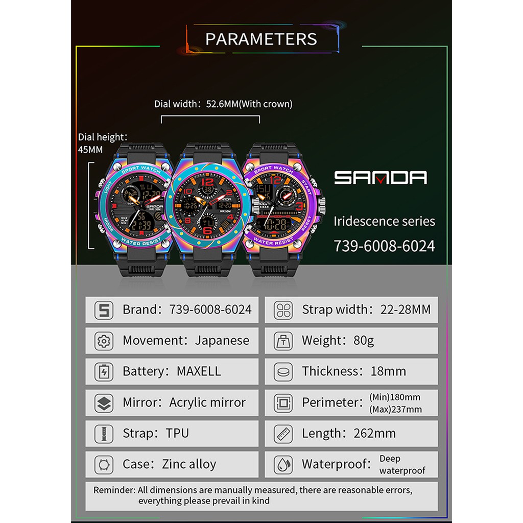 SANDA 739 Jam Tangan Pria Digital Analog Tali Rubber Fantasy Anti Air WATCHKITE WKOS