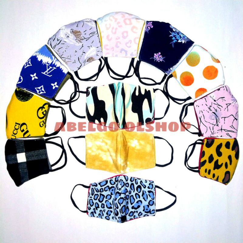 12 pcs- masker kain anak 3 lapis motif/masker kain 3ply erloop anak usia 3-10Th