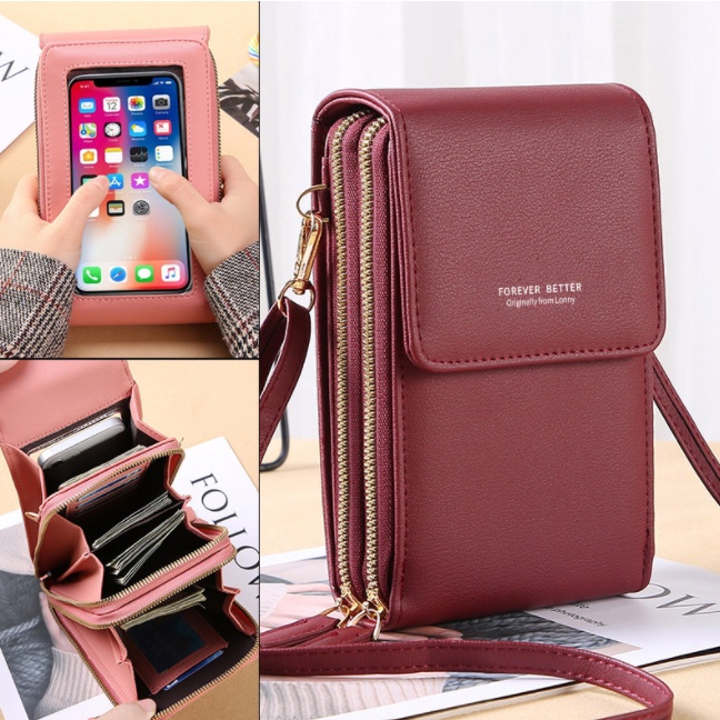 Tas Selempang Wanita Dompet Hp Touchscreen Cewek Kulit Import FY07