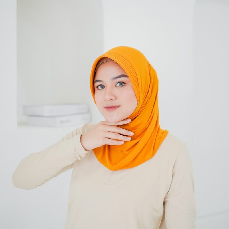 Alny Hijab - Jilbab Sport /Jilbab Lycra Instan Jokowi / Bergo Sport-Volly Mustard