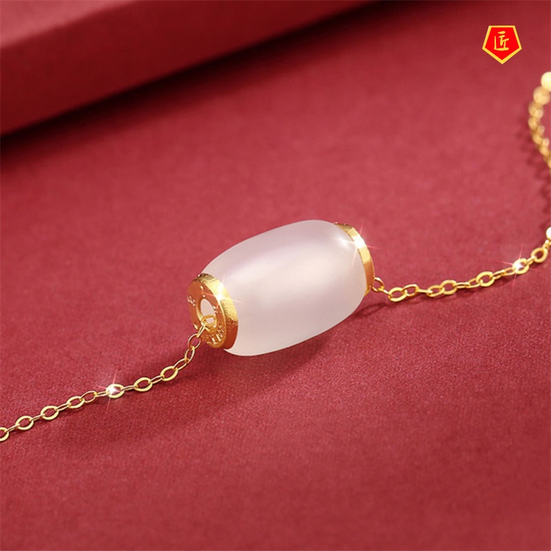 [Ready Stock]Lucky Beads Chalcedony Gold Pendant Necklace Simple Graceful