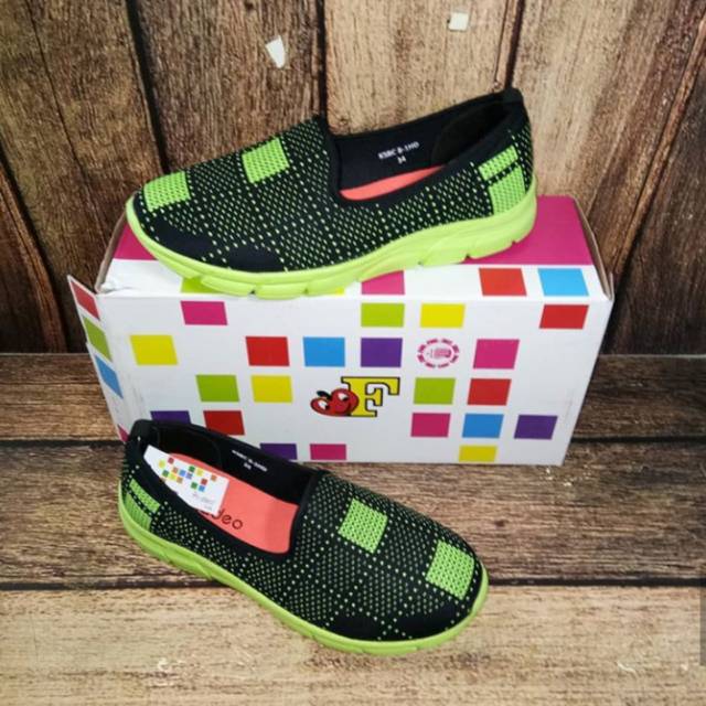 SEPATU SNEAKERS ANAK LAKI-LAKI MURAH ORI (Fladeo Kidz) HIJAU HITAM - KSBC81HDBCK