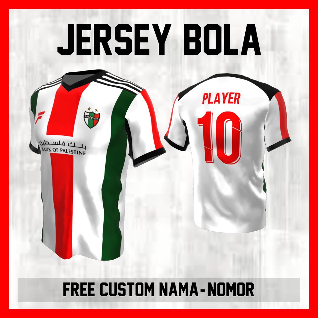 Kaos Bola Jersey Palestina Timnas Negara Garis Bahu Baju Custom Nama dan Nomor Punggung - 175