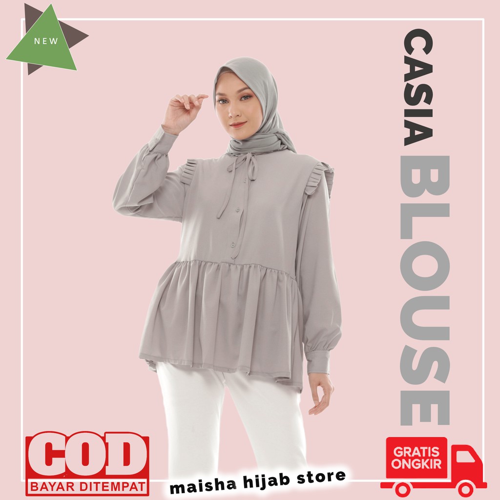Baju Atasan Blouse Wanita Muslim Lengan Panjang Busui Jumbo Terbaru Kekinian Casia Blouse Bluse Blus