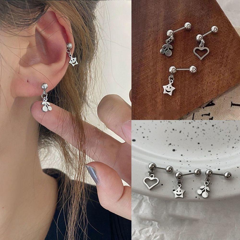 Mxbeauty Anting Perak Wanita Gadis Sederhana Menyusui Tindik Telinga Stud Cherry Star Musim Panas Anting Cinta Anting Gaya Korea Earring