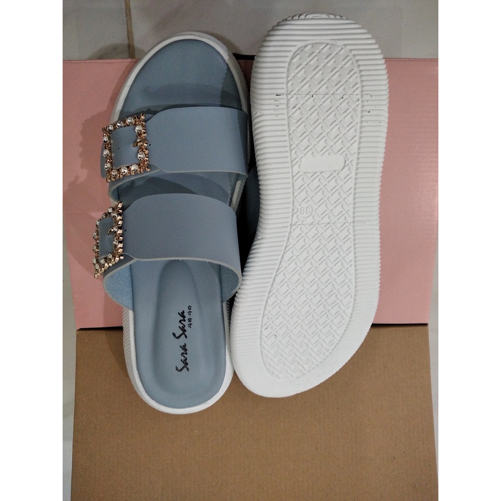 Sara Sara Joa Sendal Slop Wanita Sandal Selop Casual Wanita Ban Dua Gesper Kristal Size 36-40