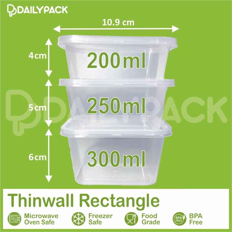 Thinwall RECTANGLE 250 ml / PERSEGI PANJANG / Food Container / Kotak Makan Plastik / Wadah Puding