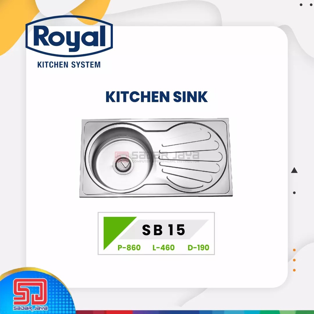 Kitchen Sink Royal SB 15 Wastafel Dapur Bak Cuci Piring 1 Bowl Bersayap Pengering Samping