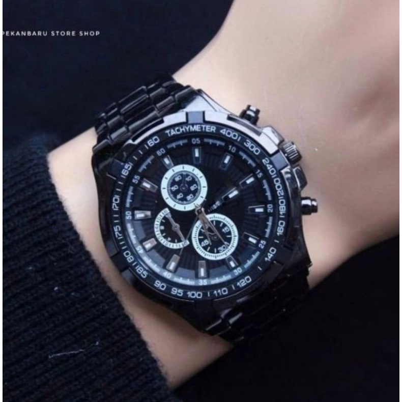 Jam Tangan Pria Sws Rantai Stainlees Steel Hitam Analog Kuarsa Model Kasual Sporty Mewah New Free Batrai Cadangan Tahan Air Jam Tangan Pria Water Resistance Jarum_Jam Tangan Cowok