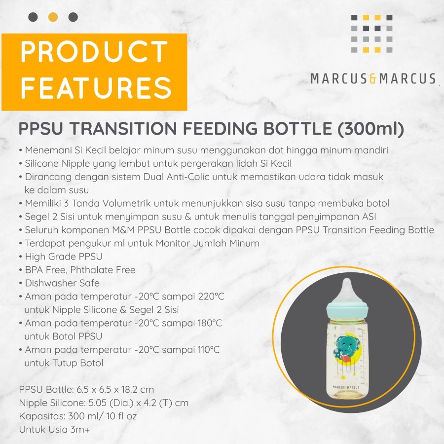 Marcus &amp; Marcus - PPSU Transition Feeding Bottle (300ml)-Elephant Blue