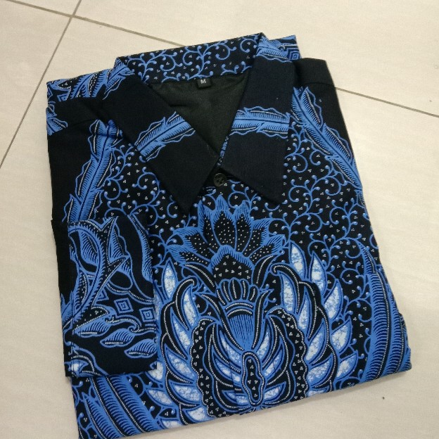 Kemeja Batik Lengan Panjang Motif Modif Braja Navy Bahan Katun Full Furing Size M L Xl