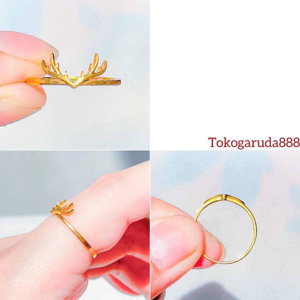 Cincin anak dan dewasa emas asli kadar 700 70% 17k model mahkota deer crown frank*co simple bulat