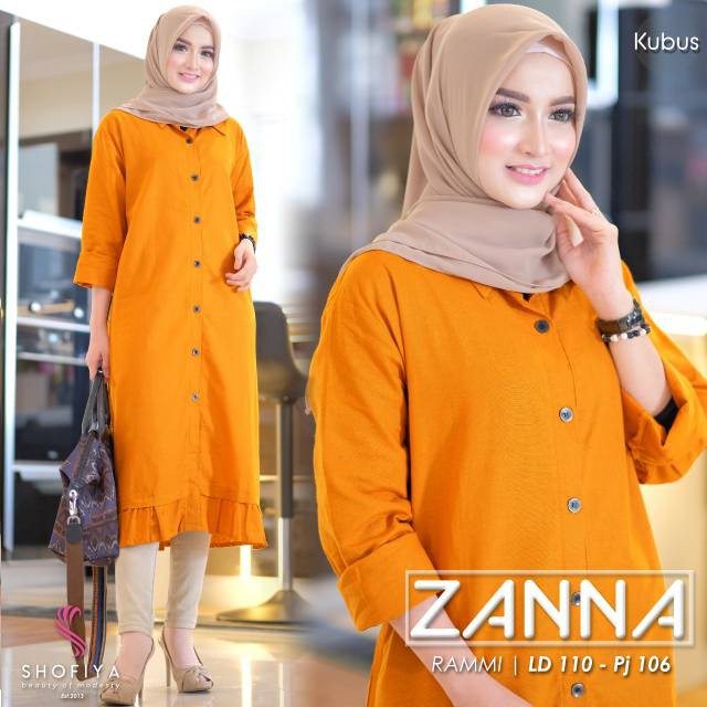 Zanna Original Lts By Shofiya Atasan Long Tunik Polos Material Rami Premium