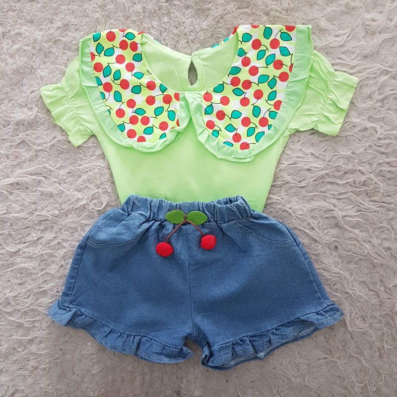 Baju Anak Perempuan Import Cherry Collar shorts