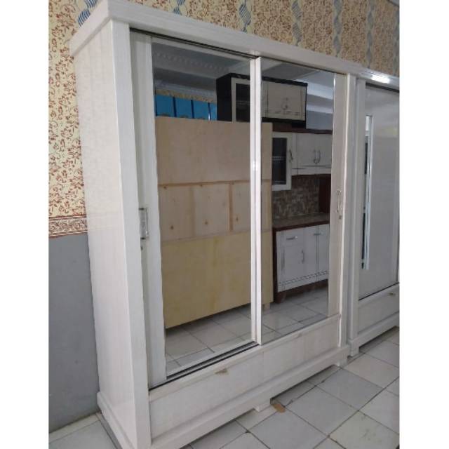 LEMARI PAKAIAN 2 PINTU FULL KACA JUMBO TEBAL