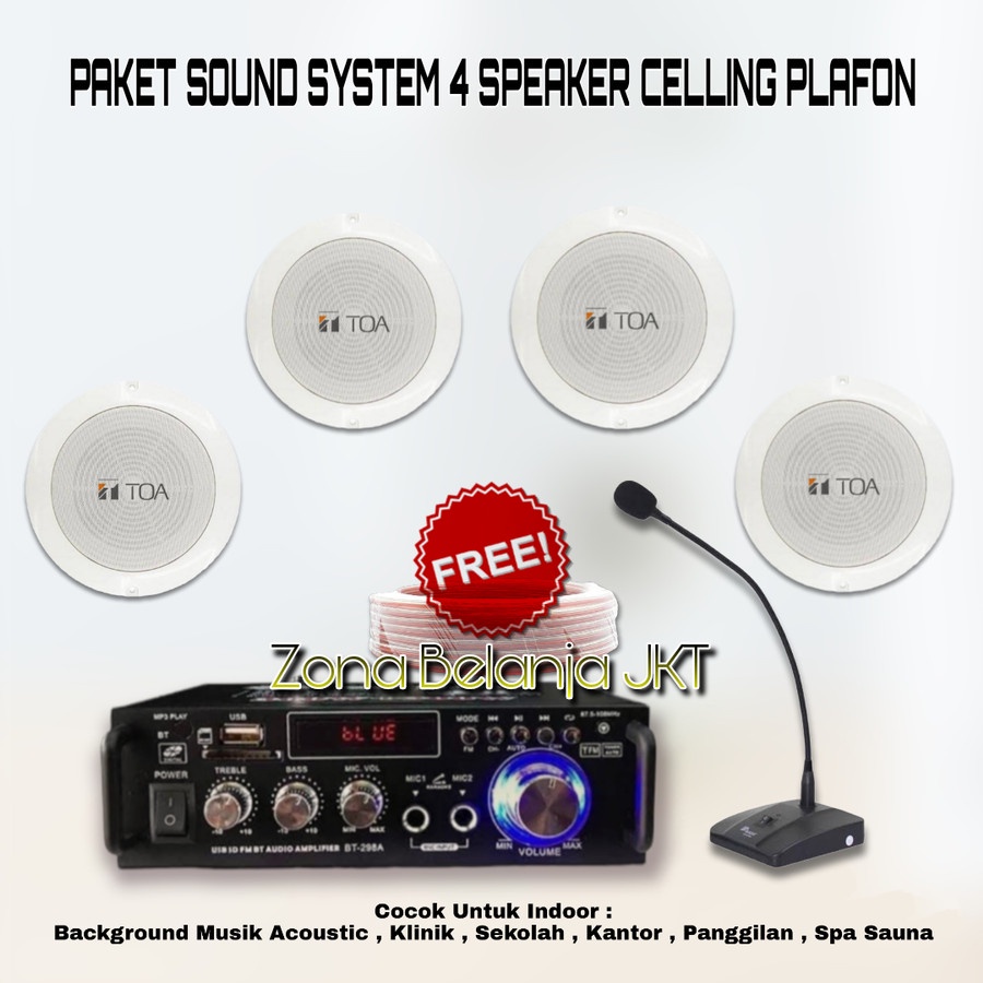 PAKET SOUND SYSTEM TOA CEILING PLAFON 4 SPEAKER CAFE RESTO KLINIK PANGGILAN AMPLI USB BLUETOOTH MIC MEJA PANGGILAN (SM-3)