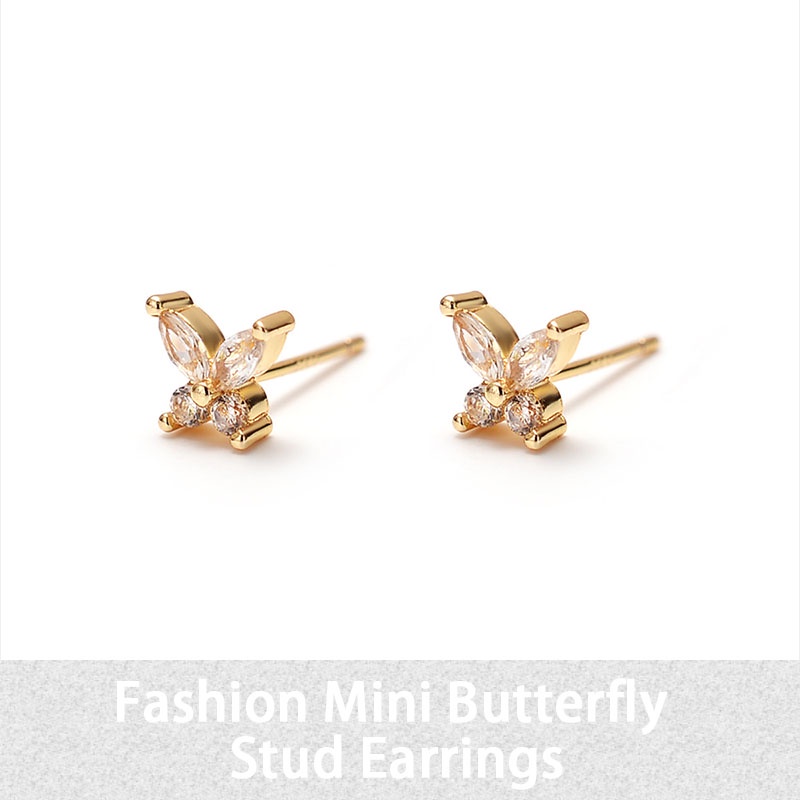 Korea Fashion Micro-Inlaid Zircon Kupu-kupu Anting-Anting Emas Sederhana Temperamen Anting Aksesoris Wanita - olo