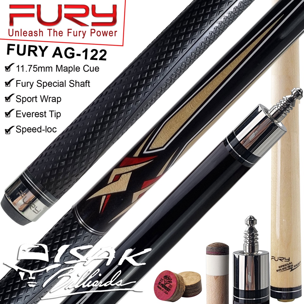 Fury AG-122 Cue - Rubber Grip - Billiard Stick Pool Stik Biliar Maple