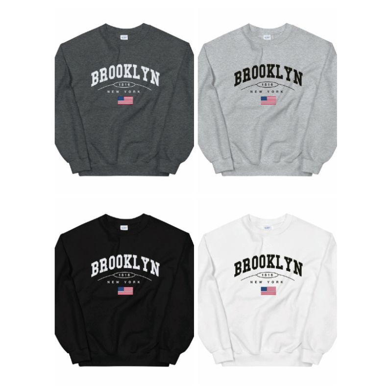 S - XXXXXL(6XL) Sweater Crewneck BROOKLYN Oversize Sweatshirt NY New York BIGSIZE Unisex 5XL 4XL 3XL XXXL XXXXXL XXL 2L Jumbo Street Style Urban Unisex Fleece Premium