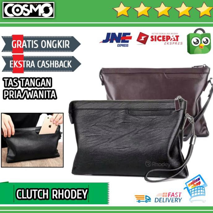 Dompet Tas Tangan Genggam Besar Clutch Pria Wanita Kulit Leather Rhode - Hitam