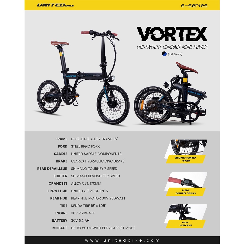 Sepeda Lipat United Listrik VORTEX E-bike Folding 16 Inch United 7 Speed Garansi SNI-4