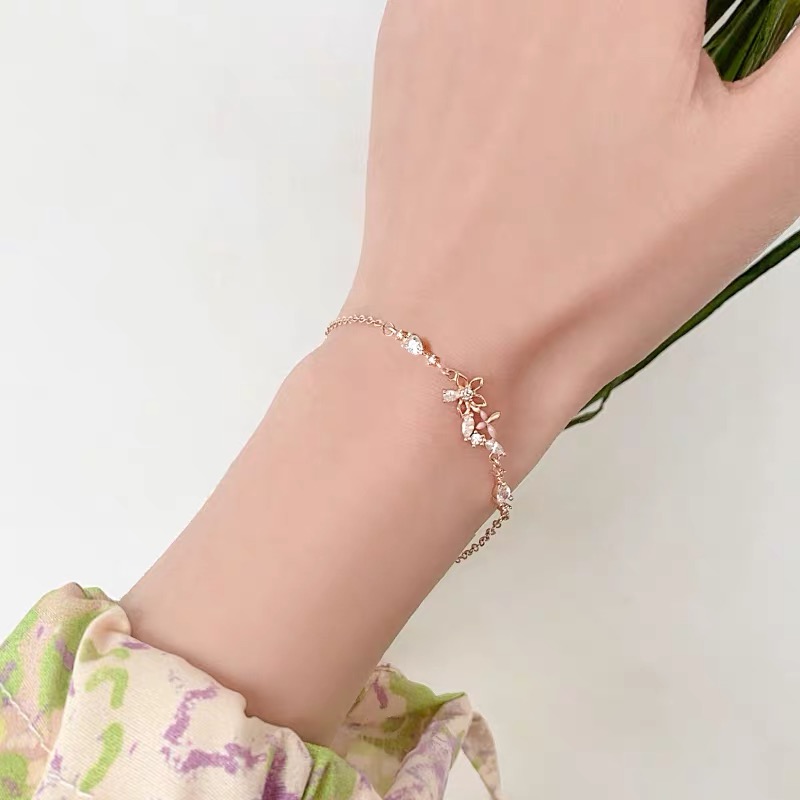 【CandyCat】Versi Korea Dari Gelang Kecil Bunga Kupu-kupu Segar Sederhana Dan Halus Gelang Zirkon Bertatahkan Mikro Perempuan-7