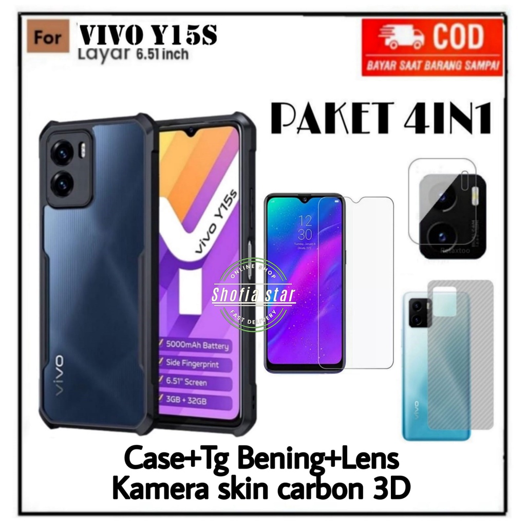 PAKET 4IN1 CASE VIVO Y15S Y01 SOFT CASE SHOCKPROOF TRANSPARAN CASING PROTECT CAMERA