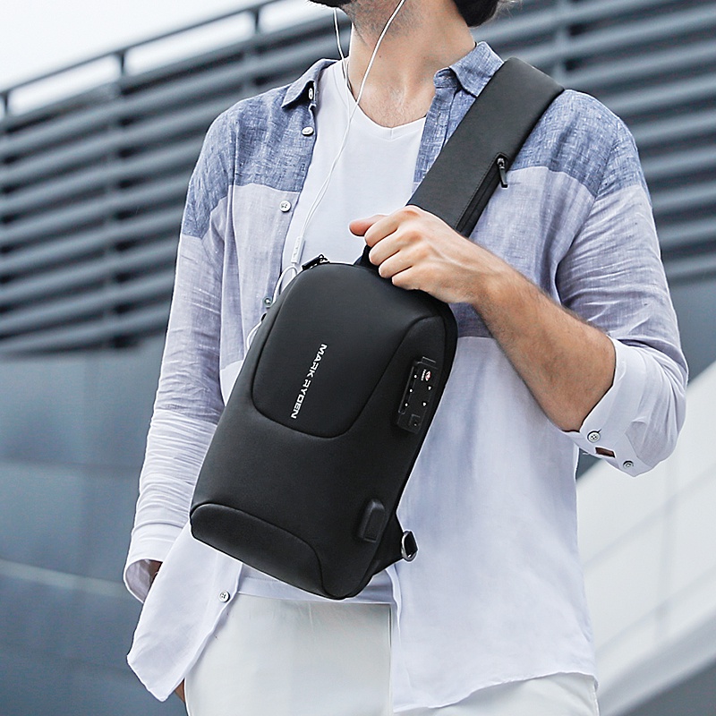 Mark Ryden Tas Selempang Pria Crossbody Waist Bag Sling Bag USB lock TSA MR7039