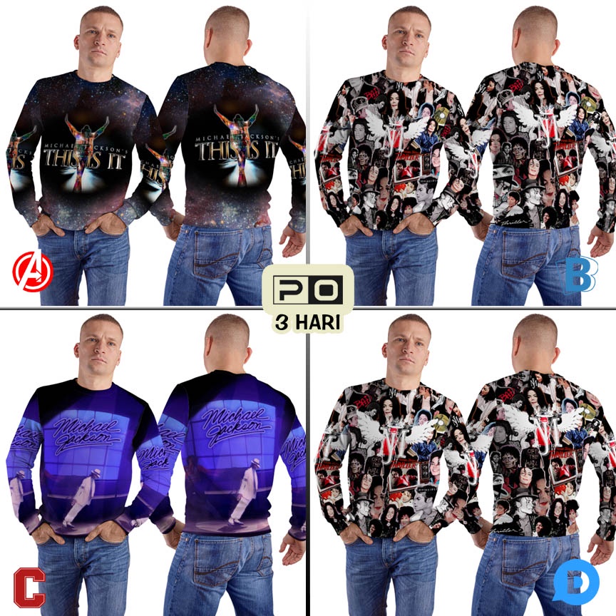 Jaket Sweatshirt Michael Jackson Sweat Shirt Fullprint Bahan Polyester Jersey Casual RARE Sweatshirt