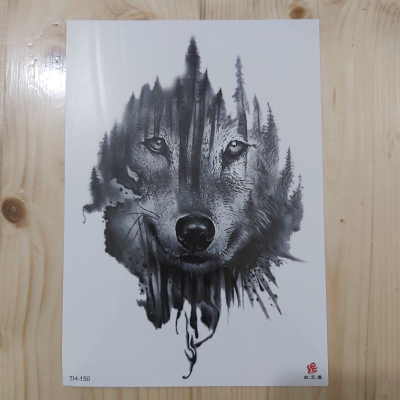 

Premium Tattoo Sticker : Wolf Monochrome