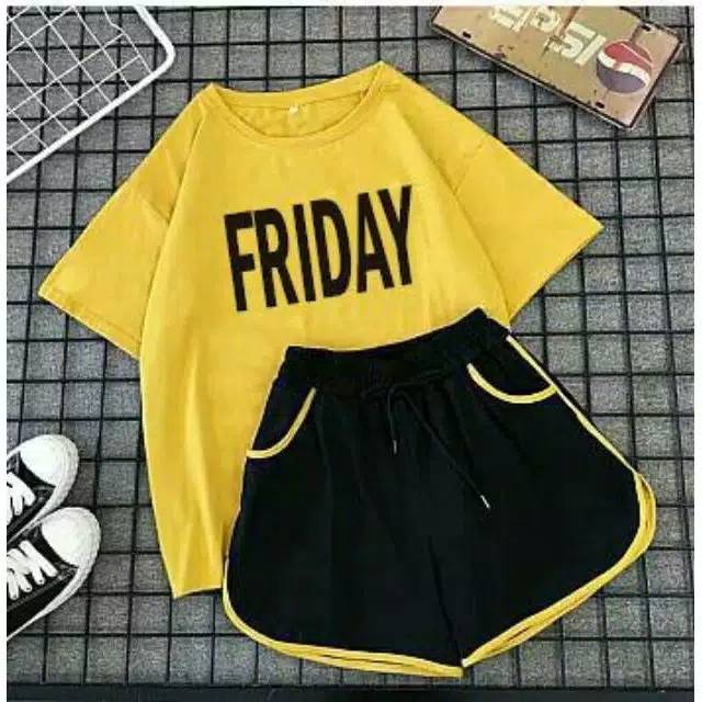 Fourfashion Set Friday Atasan + Celana bahan katun ukuran fit to L 1R