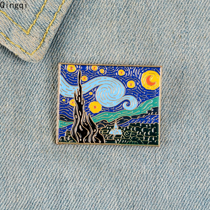 Bros Pin Enamel Desain Lukisan Cat Minyak Van Gogh Untuk Hadiah