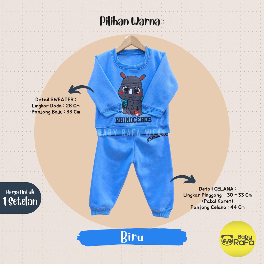 Setelan Sweater Bayi Anak 3 - 18 Bulan merk HB COLLECTION motif RHINOCEROUS