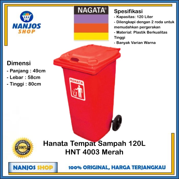 Hanata Tong Tempat Sampah Dustbin Roda Gerobak Hnt4003 120 Liter Merah