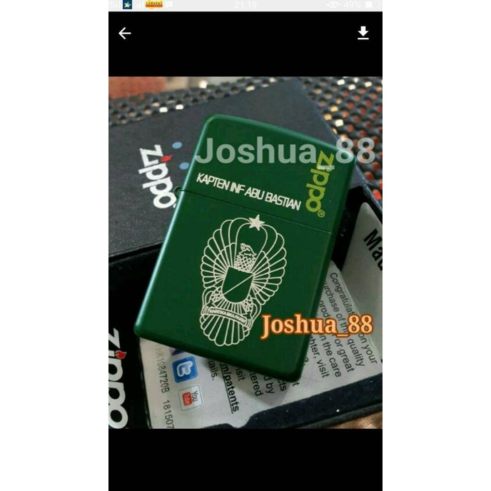 Zippo Custom ukir grafir logo eka kartika paksi / TNI AD korek zippo