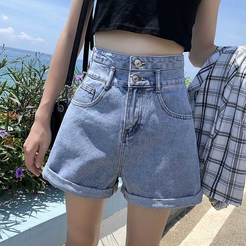 #Sisjuly# Celana Pendek Denim Wanita High Waist2021Baru Musim Panas Tipis Korea Longgar PelangsingaKata Fashio