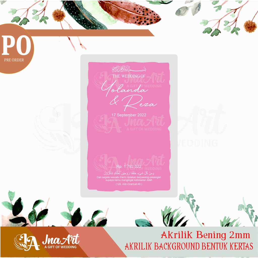AKRILIK BACKGROUND BENTUK KERTAS Dekorasi Pernik Mahar Pernikahan