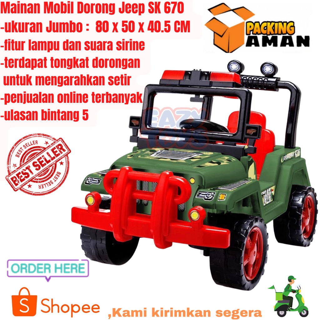 Mainan Mobil Dorong Anak Mainan Ride On Jeep Tentara Besar SK 670 Fitur Suara Sirine Lampu dan Tongkat Dorongan