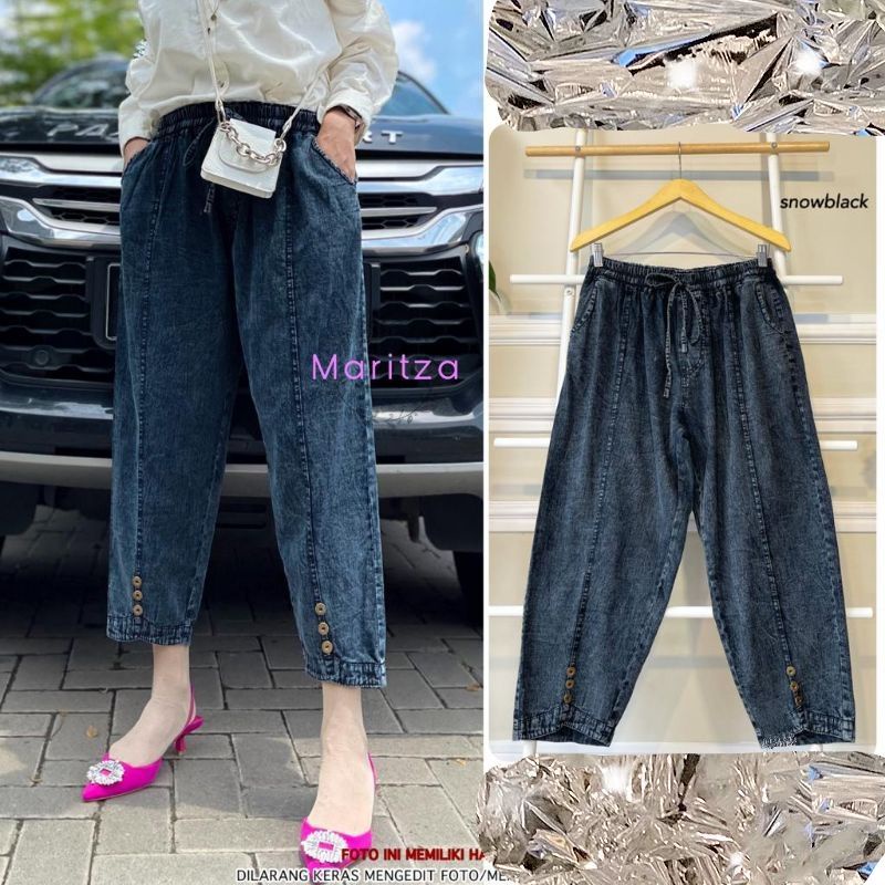 Celana Wanita rhapsody model 7/9 korean style - baggy pants soft jeans snow wash - celana panjang wanita model terbaru