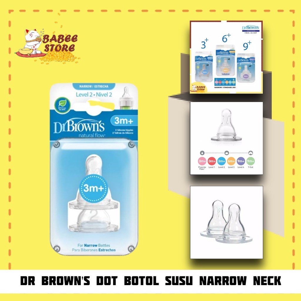 DR BROWN'S DOT BOTOL SUSU NARROW NECK / NIPPLE NARROW NECK NATURAL FLOW BAYI PREMATUR SAMPAI 1 TAHUN