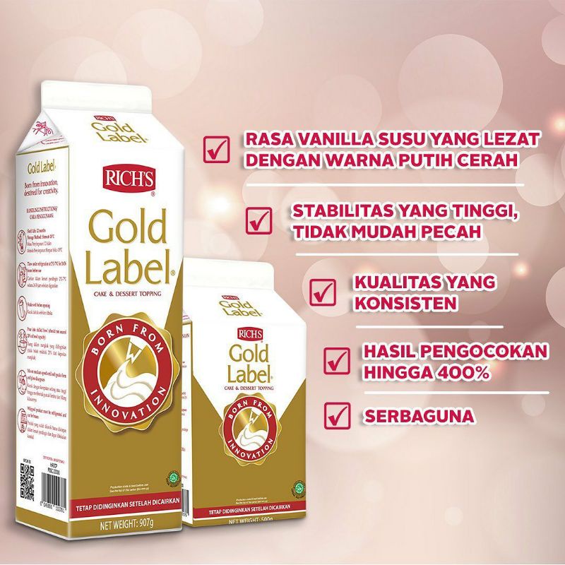 

Richs Rich Gold Label Emas Whipping Cream 500 Gr & 907 gr