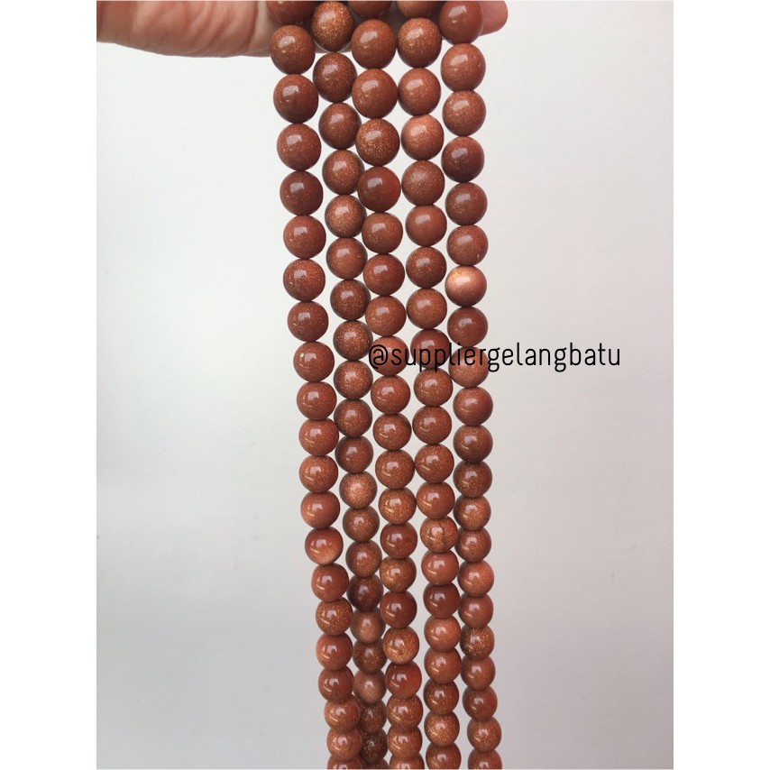 Brown Gold Sand Stone Batu Pasir Emas Coklat Aksesoris Manik 14mm Ready Rentengan Natural Akik Kayu