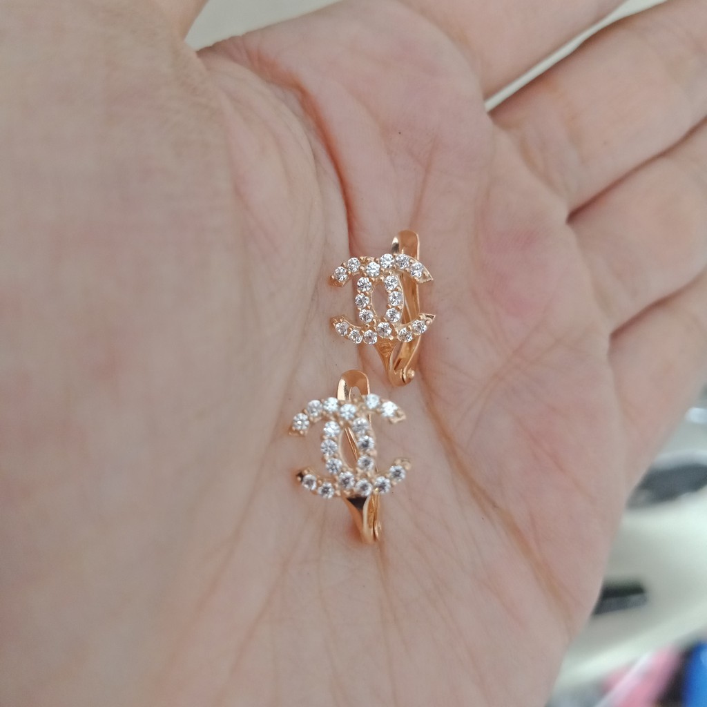 anting jepit CHANELL anak dan dewasa emas asli kadar 700 70% 16k 22 gold cetek klip permata