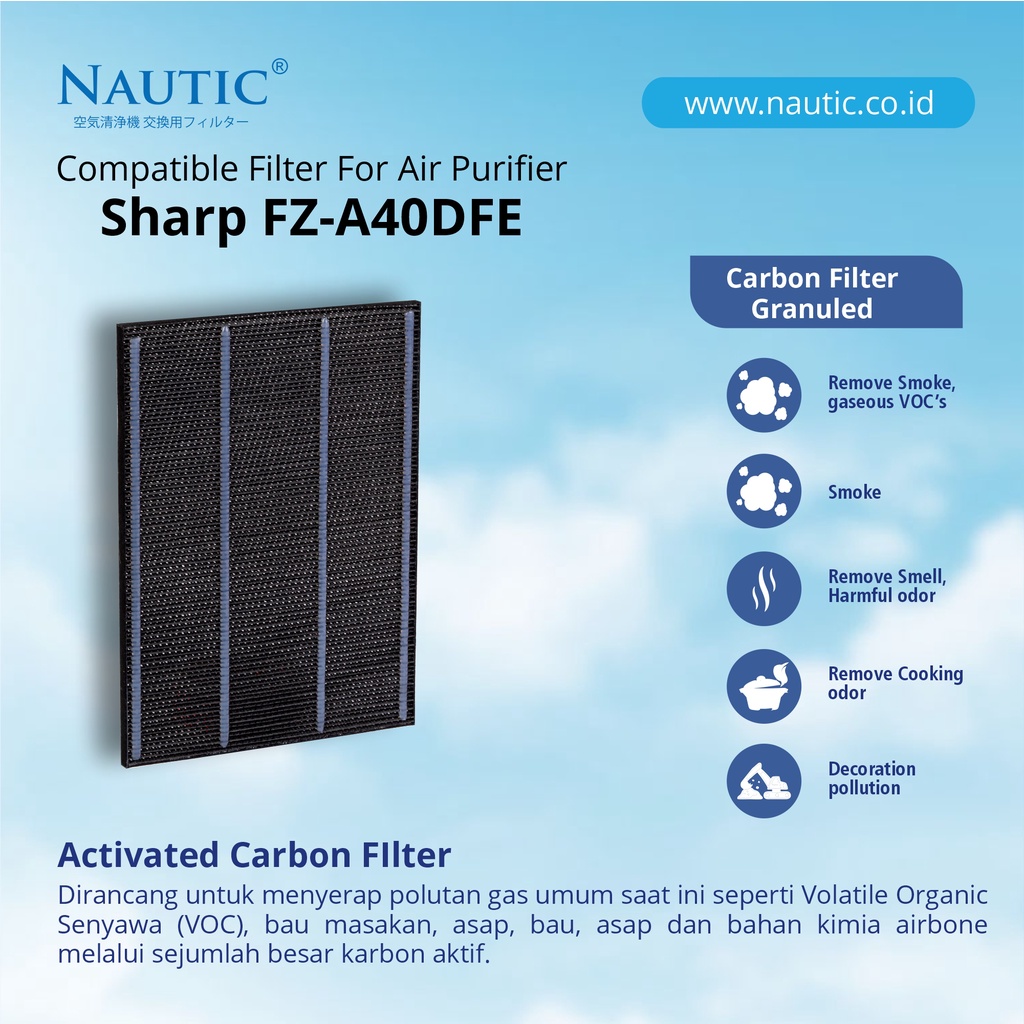 NAUTIC - Hepa filter and DEO for sharp FZ-A40HFE untuk KC-A40Y/E/TA KC-840E KC-940E KC-C70E